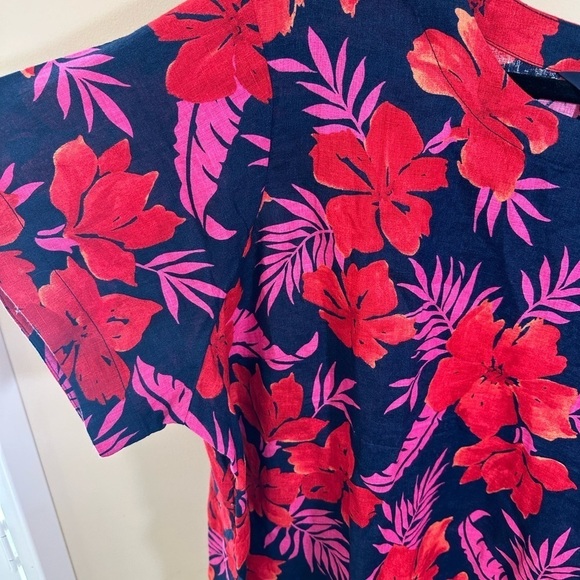 Land's End Hawaiian Floral Tropical Linen Top 2X - Picture 2 of 7